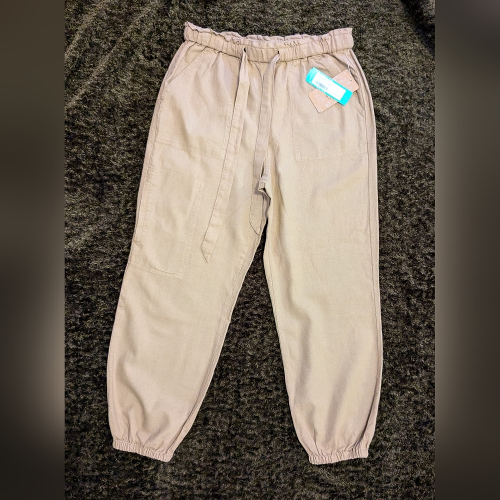 NWT Mason & Belle Gracie Women's pull-on joggers camel linen blend S